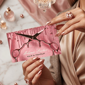 Rose Gold Glitter Drip Hårsax  Visitkort