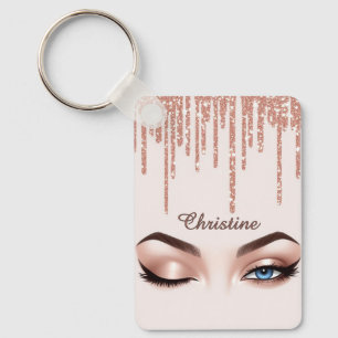 Rose Gold Glitter Drip Med Feminint Ögonmakeup Nyckelring