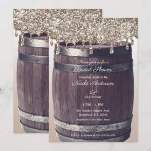 Rose Gold Glitter Drip Rustik Glamour Bröllopsdusc Inbjudningar