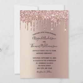 Rose Gold Glitter Drip Trendigt Elegant Bröllop Inbjudningar