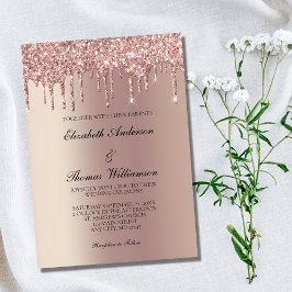 Rose Gold Glitter Drip Trendigt Elegant Bröllop Inbjudningar