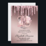 Rose Gold Glitter Drips 40-års överraskningsfödels Inbjudningar<br><div class="desc">En elegant 40 och fantastisk 40-års överraskningsfest inbjudan i en rose gold ombre metallisk glans med glitterdroppar och namn typografi med rose gold och glitter höga klackar dansskor,  blommor och en pärlhalsband integrerad i designen och typ. En unik snygg inbjudan för denna märkesdag. 40 och fantastisk!</div>
