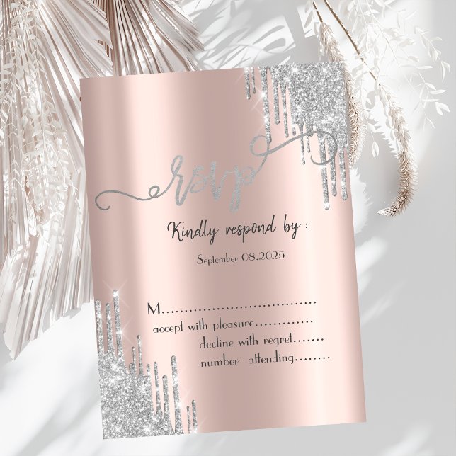 Rose Gold Glitter Drips 80-års födelsedag RSVP Inbjudningar (Skapare uppladdad)