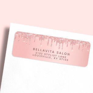 Rose Gold Glitter Drips Frisör Adress Returadress Etikett