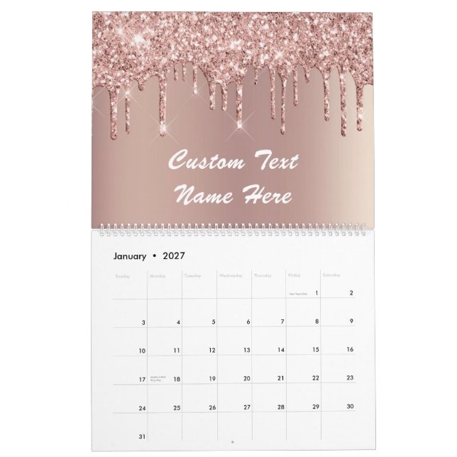 Rose Gold Glitter Drips Kalender med Anpassad Text (Jan 2027)