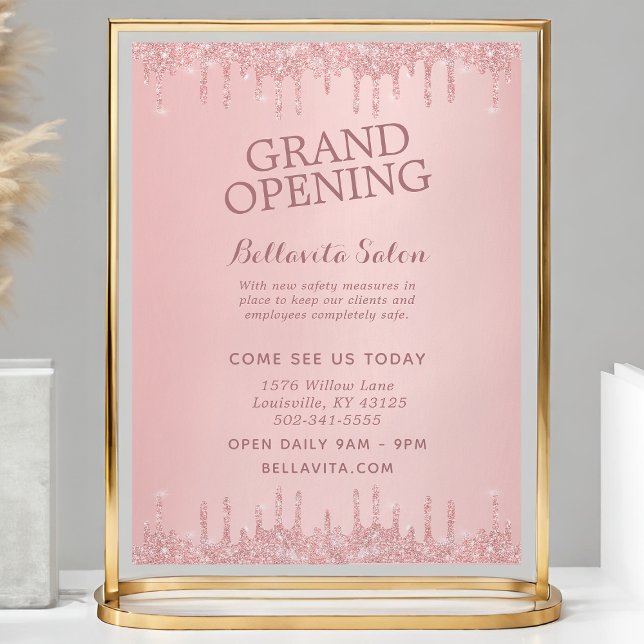 Rose Gold Glitter Drips Salong Grand Öppning Reklamblad (Skapare uppladdad)