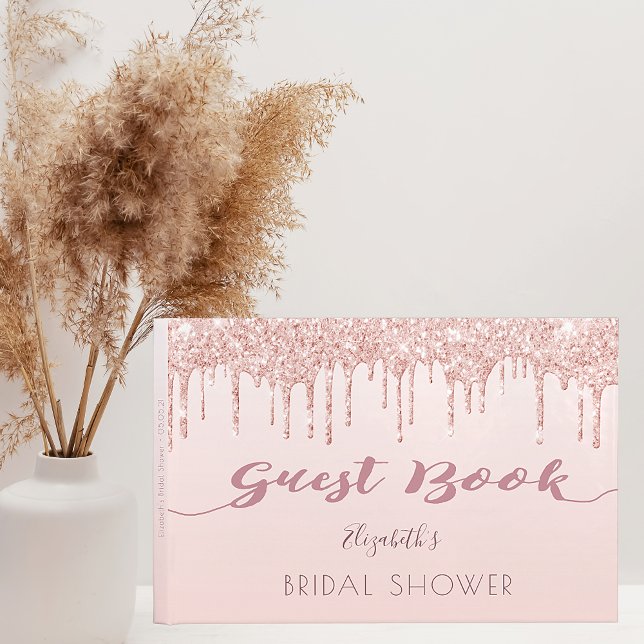 Rose gold glitter droppar glamourös Bröllopsfest Gästböcker (Skapare uppladdad)