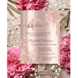 Rose Gold Glitter Droppar Rose Gold 40-års Födelse Inbjudningar