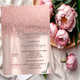 Rose Gold Glitter Eiffeltornet, Klackar Quinceañer Inbjudningar