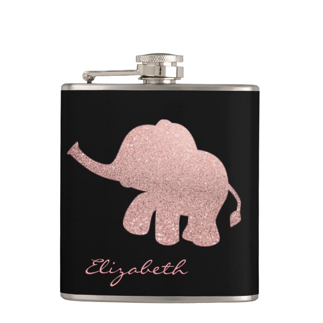 Rose Gold Glitter Elefant, Svart - Personlig Fickplunta (Framsidan)