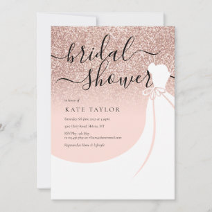 Rose Gold Glitter Elegant Bröllopsklänning Bröllop Inbjudningar