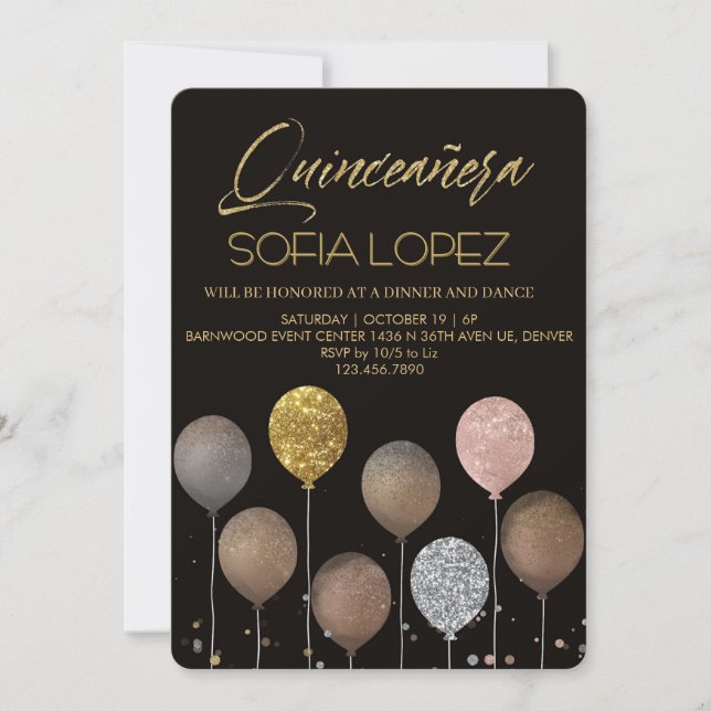 Rose Gold Glitter Elegant Quinceañera  Inbjudningar (Framsida)