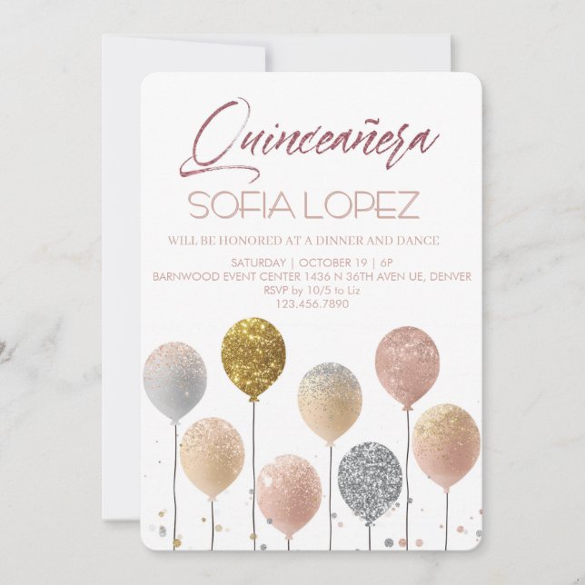 Rose Gold Glitter Elegant Quinceañera  Inbjudningar (Framsida)