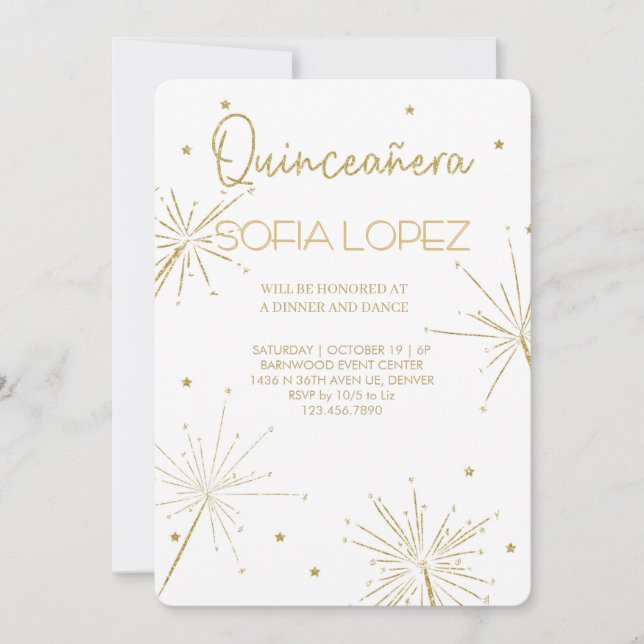 Rose Gold Glitter Elegant Quinceañera  Inbjudningar (Framsida)