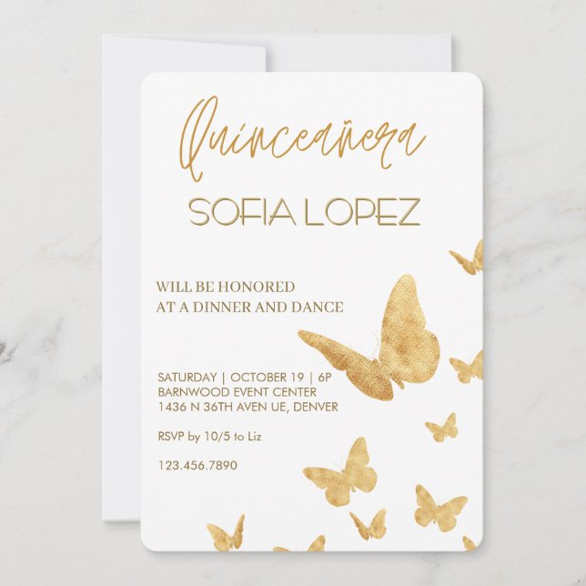 Rose Gold Glitter Elegant Quinceañera  Inbjudningar (Framsida)
