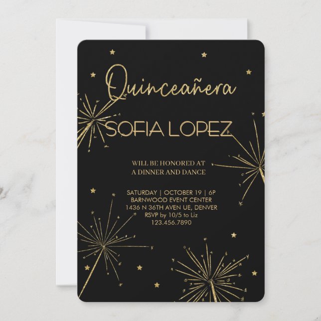 Rose Gold Glitter Elegant Quinceañera  Inbjudningar (Framsida)