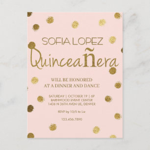 Rose Gold Glitter Elegant Quinceañera Vykort
