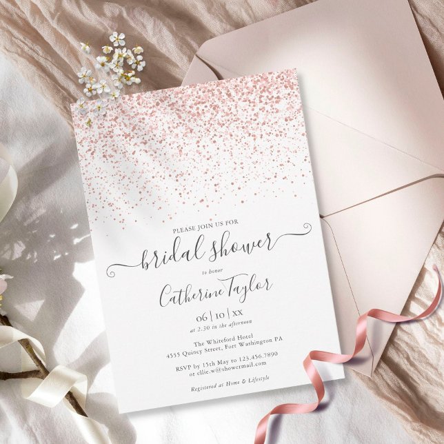 Rose Gold Glitter Elegant Script Bröllopsfest Inbj Inbjudningar (Skapare uppladdad)