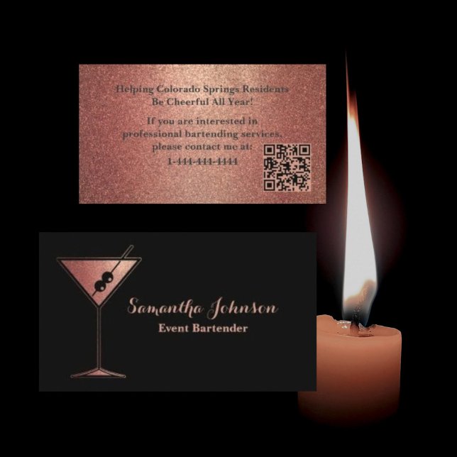 Rose Gold Glitter Event Bartender QR-kod Visitkort (Skapare uppladdad)