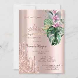 Rose Gold Glitter Fallande Tropiska Blommor Inbjudningar