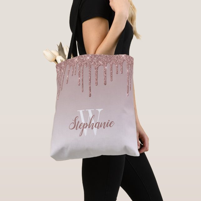 Rose Gold Glitter Fals Monogram Tygkasse (Närbild)