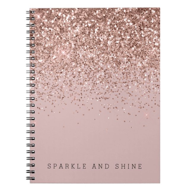 Rose Gold Glitter Falskt Glitter Anteckningsbok (Framsidan)