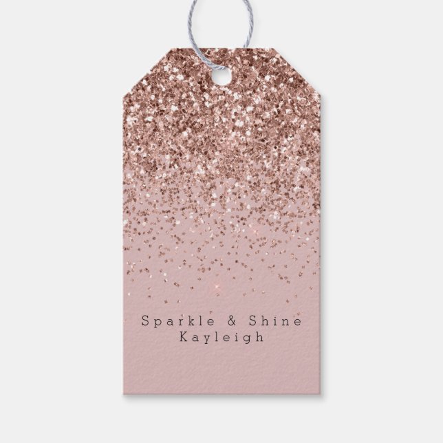 Rose Gold Glitter Falskt Glitter Presentetikett (Framsidan)