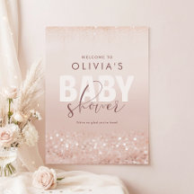 Rose Gold Glitter Flickig Bebis Shower Affisch