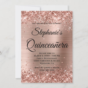 Rose Gold Glitter Folie Fancy Monogram Quinceañera Inbjudningar
