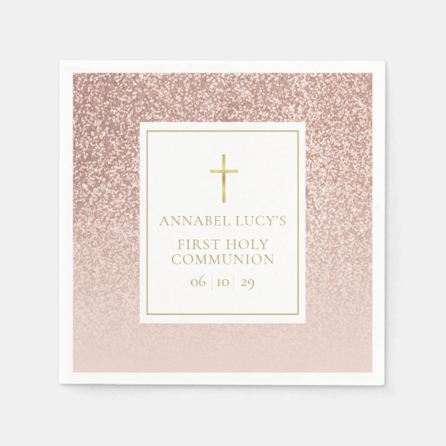 Rose Gold Glitter Första Nattvarden Pappersservett (Framsidan)
