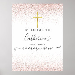 Rose Gold Glitter Första Nattvarden Välkomstskylt Poster