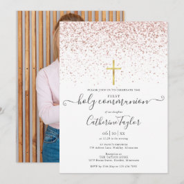 Rose Gold Glitter Foto Första Nattvarden Inbjudningar