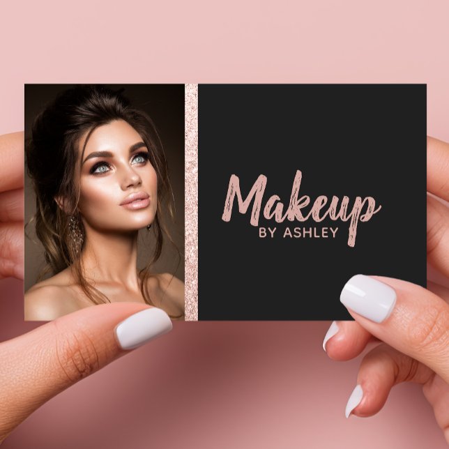 Rose Gold Glitter Foto Visitkort (Skapare uppladdad)