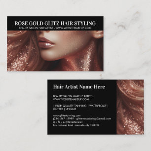Rose Gold Glitter Frisörstylist Konstnär Foto Visitkort
