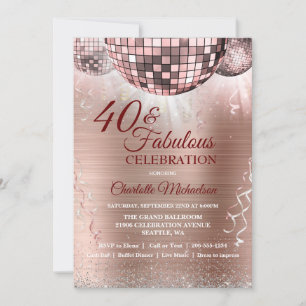 Rose Gold Glitter Glam 40 och fantastisk Disco Bal Inbjudningar