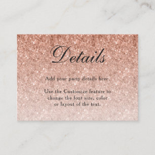 Rose Gold Glitter Glam Införandekort Tilläggskort