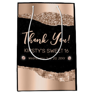 Rose Gold Glitter Glam Kant & Diamanter Sweet 16