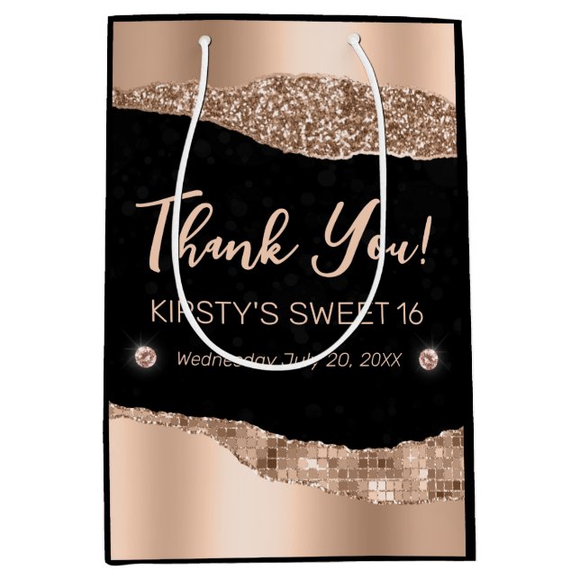 Rose Gold Glitter Glam Kant & Diamanter Sweet 16  (Framsidan)