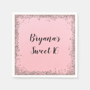 Rose Gold Glitter Glam Kantsöt 16-årsfest Rosa Par Pappersservett