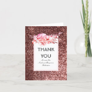 Rose Gold Glitter Glamour Chic Bröllop Tack Kort