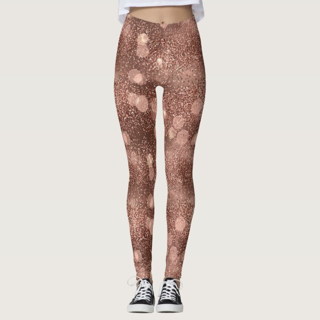 Rose Gold Glitter Gnistrande Lyx Mönster Leggings (Framsida)