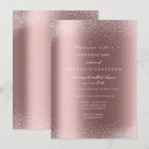 Rose Gold Glitter Gnistrande Sand Bröllop Födelsed Inbjudningar