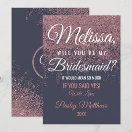 Rose Gold Glitter Gnistrar Marinblå Brudtärna Inbjudningar