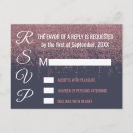 Rose Gold Glitter Gnistrar Navy Blue RSVP Inbjudan Vykort