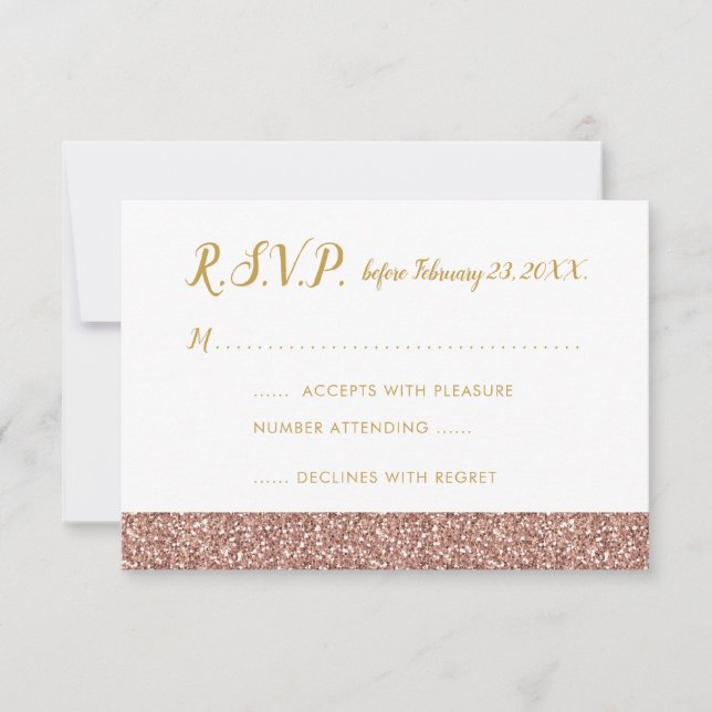 Rose Gold Glitter & Gold RSVP 3,5x5 A1 OSA Kort (Framsida)