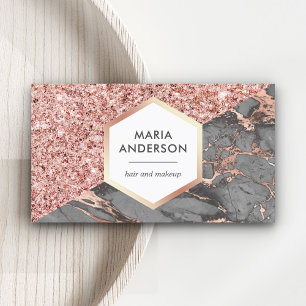 Rose Gold Glitter Grå Marmor Sminkartist Visitkort