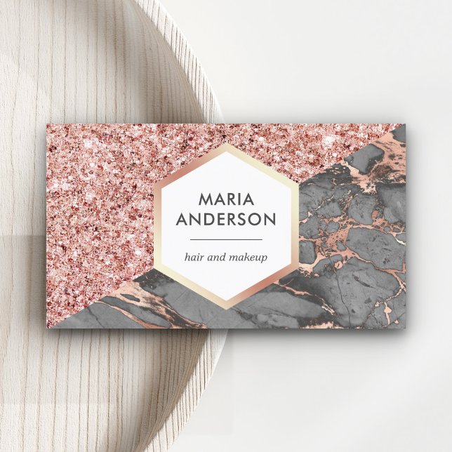 Rose Gold Glitter Grå Marmor Sminkartist Visitkort (Skapare uppladdad)
