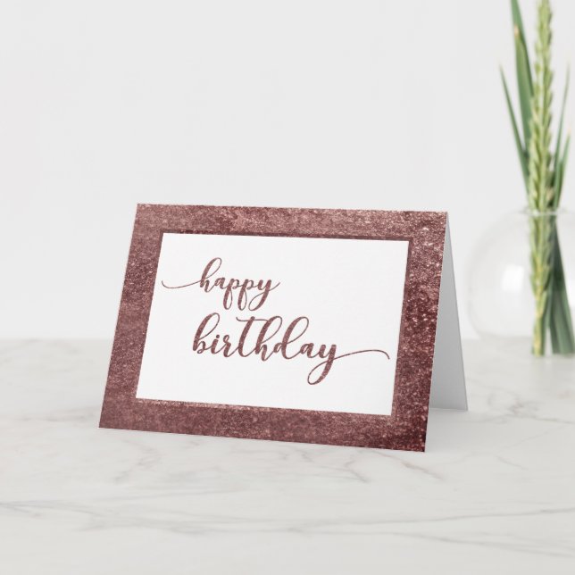 Rose Gold Glitter Grattis på födelsedagen Kort (Framsida)