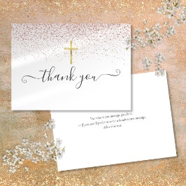 Rose Gold Glitter Guld Kors Skrift Tack Kort