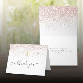 Rose Gold Glitter Guld Krucifix Skrift Tack Kort